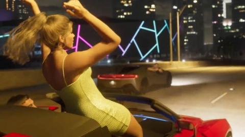 Woman stands up in car in trailer for GTA 6