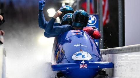 The British four-man bobsleigh team, led by Brad Hall