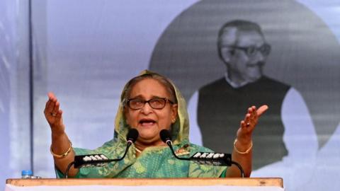 Bangladesh prime minister Sheikh Hasina speaks at a rally