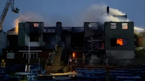 The Osborne View Pub in Fareham on fire.
