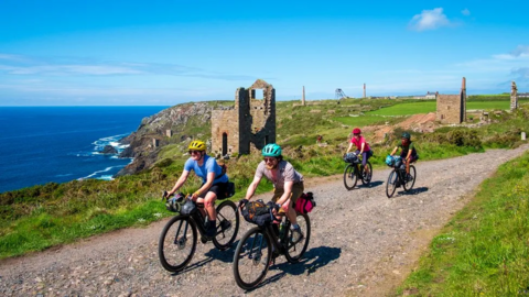 Cyclists on the Cornish coast