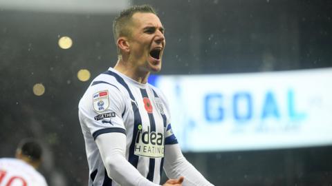 Jed Wallace of West Bromwich Albion celebrates scoring a goal during the Sky Bet Championship match between West Bromwich Albion and Hull City at The Hawthorns on November 4, 2023 in West Bromwich, England