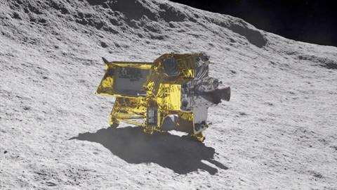 An artist's impression made before landing shows how Slim might look on the Moon's surface