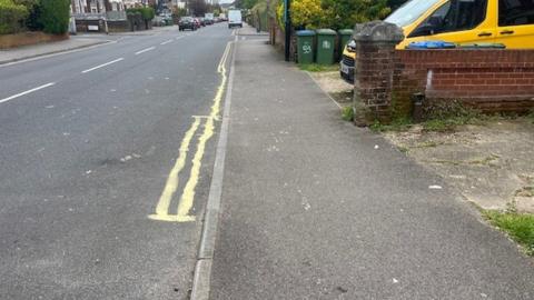 Painted double yellow lines