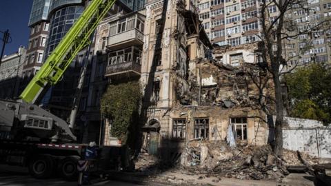 A destroyed building in Kyiv