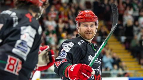 Trevor Cox smili for Cardiff Devilsng after a goal