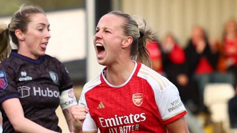 Beth Mead celebrates after scoring against Bristol City