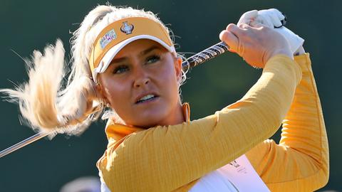Charley Hull hits a drive in the Solheim Cup