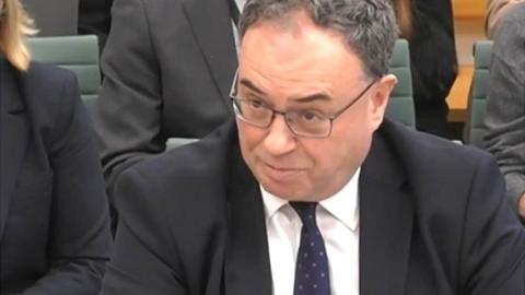 Andrew Bailey speaking to MPs