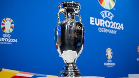 A detailed view of the UEFA EURO trophy