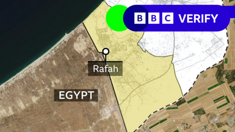 A map showing Rafah in southern Gaza