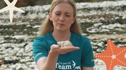 Yorkshire Wildlife Trust's Sophie Atkinson holds a whelk shell in her hand.