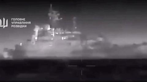 Ukraine's military put out a video of the ship as it came under attack from sea drones
