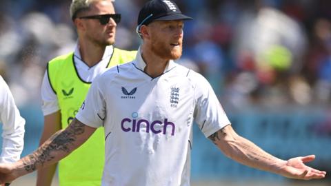 England captain Ben Stokes looks confused during the third Test against India