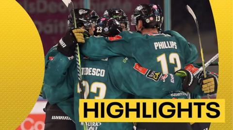 Belfast Giants celebrate victory over the Nottingham Panthers
