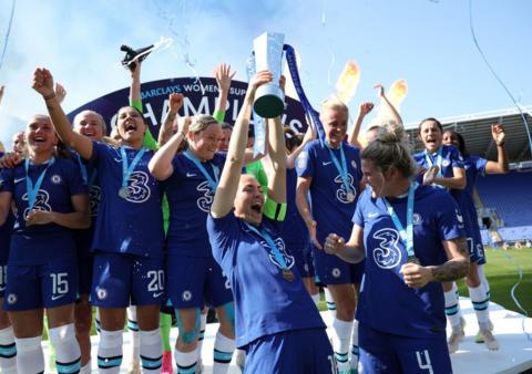 Chelsea celebrate winning Women's Super League