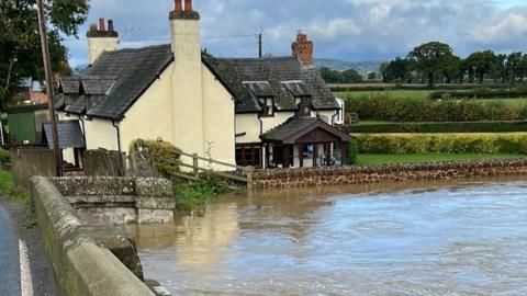 Swollen river at Llandrinio, Powys