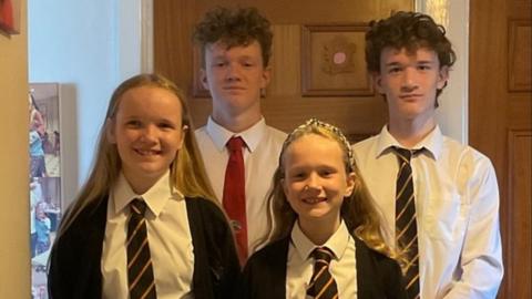 From left- Gwenllian (12), Ioan (16), Elliw (10), Emrys (14)