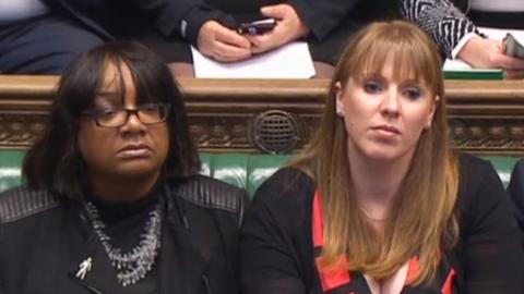 MPs Diane Abbott and Angela Rayner sitting in Parliament in 2017