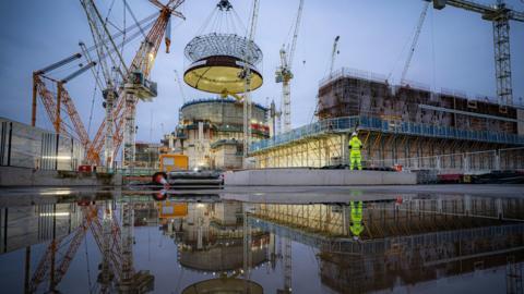 Hinkley Point C's first reactor building, at the nuclear power station construction site in Bridgwater, Somerset