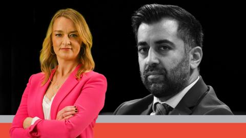 Laura Kuenssberg in front of Humza Yousaf