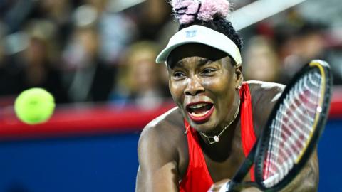 Venus Williams hits a shot at the National Bank Open in Montreal