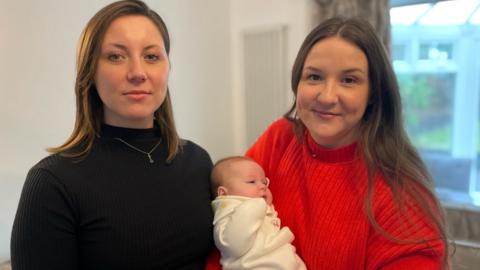 Carys Williams and her sister Bethan Packer, with her daughter Georgia
