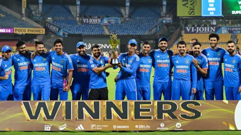 India with the T20 series trophy