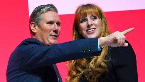 Labour party leader, Sir Keir Starmer, and Angela Rayner MP at the annual Labour party conference on 8 October 2023 in Liverpool, England