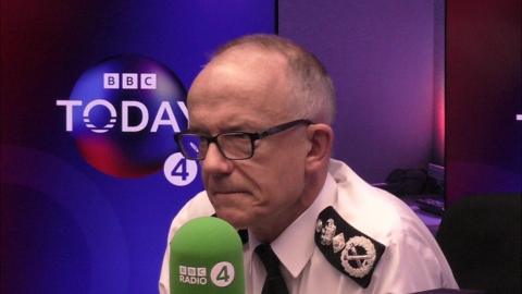 Still of Sir Mark in front of a BBC microphone and Today programme branded background