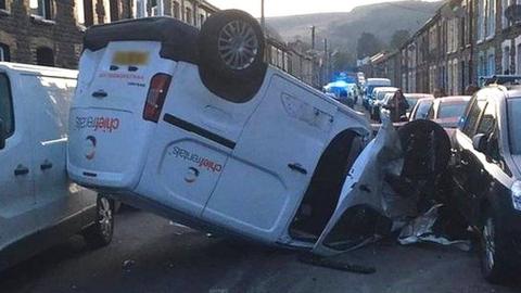 The van landed on its roof