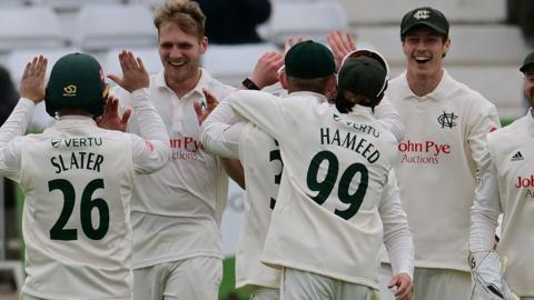 Nottinghamshire celebrate taking wicket