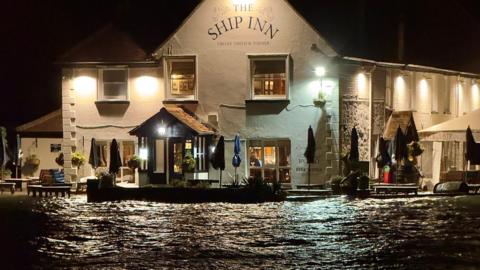 The Ship Inn flooded with the high tide