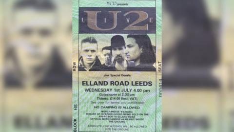 Ticket stub for U2 in Leeds in 1987
