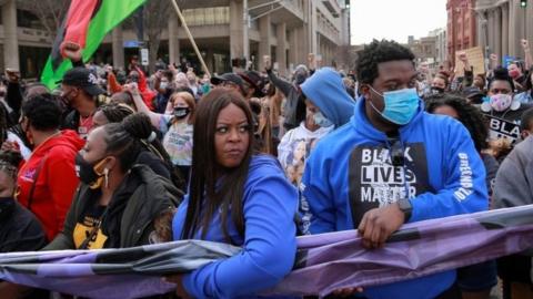 People attend a rally in Louisville, Kentucky. Photo: 13 March 2021