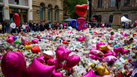 Flowers and tributes to the victims of the Manchester bombing