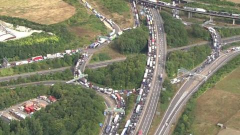Aerial view of traffic on the M25, 13 September 2021