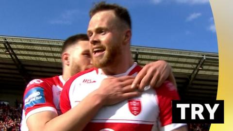 Joe Burgess scores a try for Hull KR in the Challenge Cup