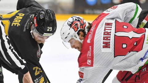 Cardiff Devils' Joey Martin faces-off at Nottingham Panthers