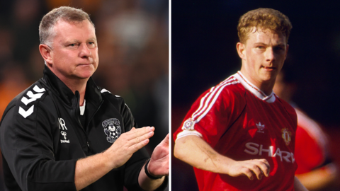 Split picture of Mark Robins as Coventry manager and as a player with Manchester United