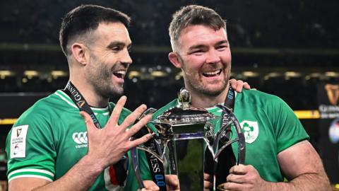 Conor Murray and Peter O'Mahony celebrate their latest Six Nations win with Ireland