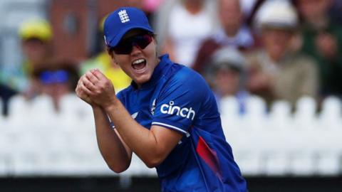 England's Nat Sciver-Brunt celebrates taking a catch in the Women's Ashes against Australia