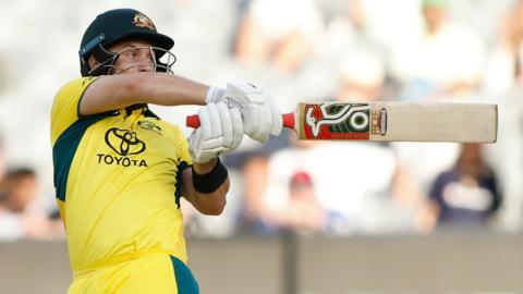 Josh Inglis of Australia bats during game one of the One Day International series between Australia and West Indies at Melbourne Cricket Ground on February 02, 2024 in Melbourne, Australia.