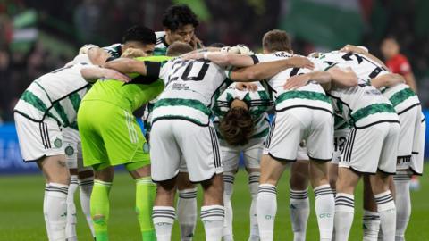 Celtic in huddle before facing Atletico Madrid