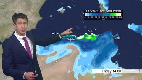 Intense rainfall and gusty winds could cause severe flooding in parts of northern Algeria over the next few days. Chris Fawkes has the details.