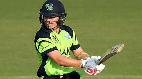 Catherine Dalton of Ireland plays the ball to third man during the Women's ICC World Twenty20 India 2016 match between New Zealand and Ireland at the IS Bindra Stadium on March 18, 2016 in Mohali, India.