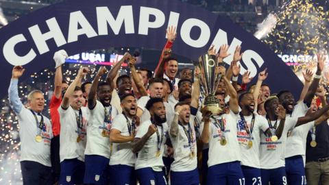 The United States celebrate after beating Mexico in the Gold Cup final