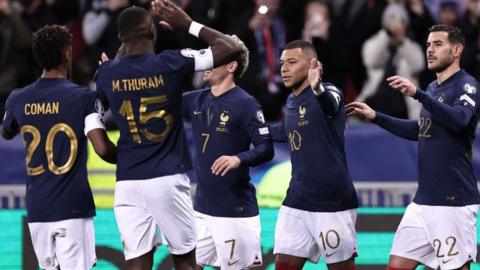 France celebrate scoring against Gibraltar