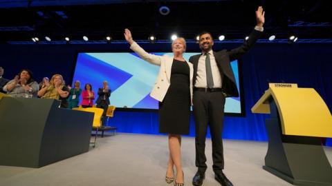 Humza Yousaf and Shona Robison at the SNP conference in October