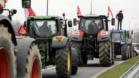 A queue of tractors